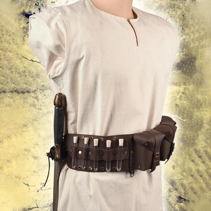 Средневековый Стимпанк Винтажный Кожаный Ремень Косплей Рыцарь Аксессуары для Хэллоуин Костюма Поясная Сумка