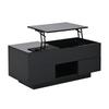 100*45*43cm Liftable Coffee Table with 2 Drawers, High-Gloss Side Table with LED, Sofa Table, Living Room Table with Hidden Storage, Black, Chipboard
