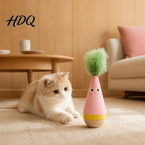 Интерактивные игрушки для кошек для дома Деревянная качалка Самовосстанавливающийся кувыркающийся мячик с перьями Плюшевый котенок для погони Боксерская груша Устойчивая, прочная