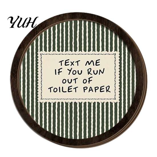 Vintage Style Room Accents Retro Wooden Striped Wall Decoration with Funny Slogan, Rustic Hanging Ornament, Slogan Signs for Home Round Mounted