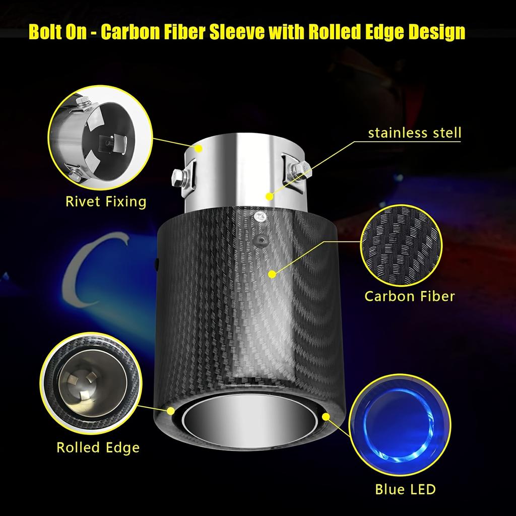 Car LED Exhaust Muffler Tip Pipe Straight Car Red/Blue Light Flaming Modified Single Outlet Exhaust Pipe Tail Throat