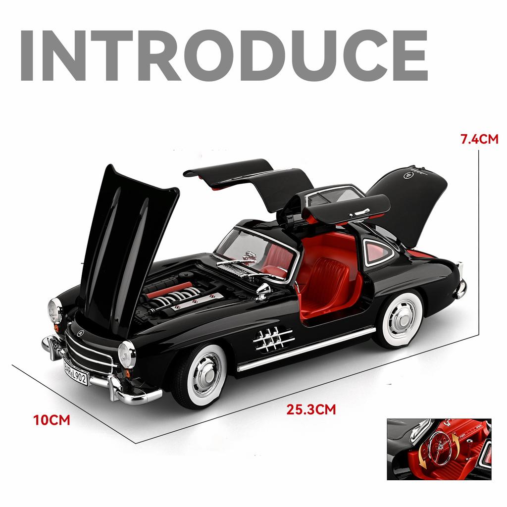1/18 Mercedes-Benz 300SL Supercar Alloy Car Model Sound and Light Pull Back Children's Toy Collectibles Birthday Gift