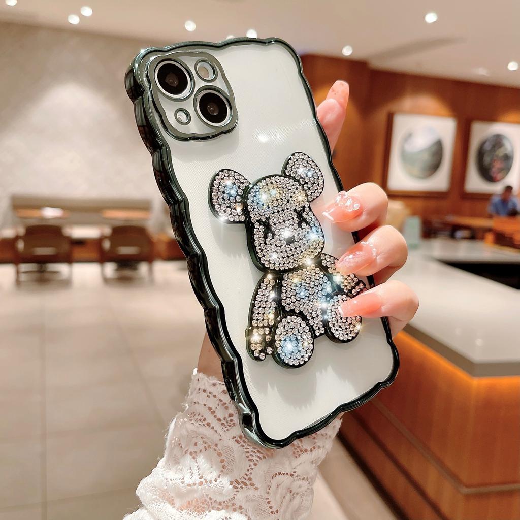Подходит для чехла для мобильного телефона iPhone16Pro, гальванизированный чехол с волнистым краем для Apple 15, инкрустированный бриллиантами, 14, чехол с полной защитой