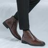Модный итальянский бренд Мужские высокие ботинки до щиколотки Британский стиль Коричневые мужские деловые туфли Высококачественная кожа Повседневная обувь
