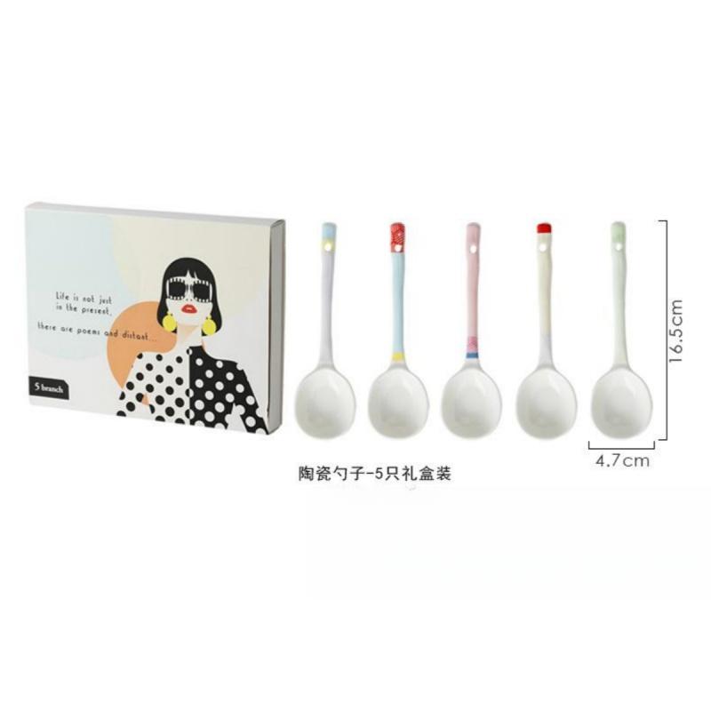 5 пар керамических палочек для еды, японские нескользящие палочки для суши, бытовая кухонная посуда, легко моющаяся, набор столовых приборов с ложкой, подарочный набор