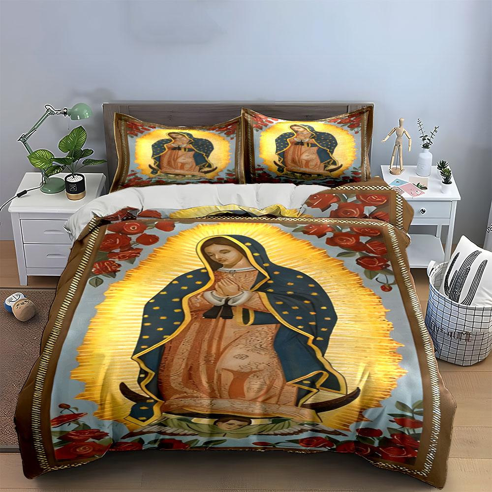 Religious figure with roses. Bedding sets Duvet cover sets Duvet covers Pillowcases(1 * Duvet Cover 2 * Pillowcases without duvet insert)