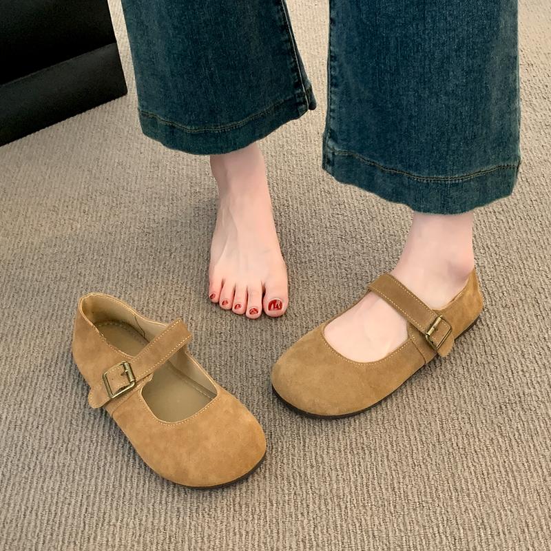 New Style Shallow Mouthed Flats Sole Single Shoe for Women Soft Sole Bean Shoes Round Toe Retro Mary Jane Shoes Zapatos Mujer