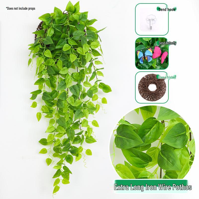 Artificial Green Plant Wall Décor - Rattan Hanging Vines with Pothos and Spider Plant for Indoor Living Room