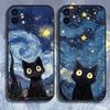 Художественный Черный Кот Звездная Ночь Чехол Для Телефона Для iPhone 16 15 14 13 12 11 Pro Max 13Mini XS XR SE3 15 Plus Мягкая Оболочка Чехол Funads