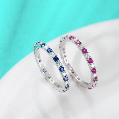 Серебряное кольцо S925 с модным сапфировым рядом, кольцо, полное бриллиантов, цветное циркониевое кольцо, легкая роскошь, мода, простой нишевый дизайн