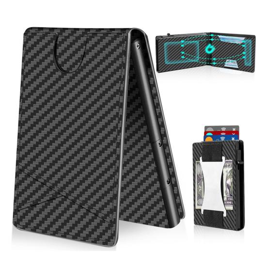 Мужской кошелек с держателем для карт, окошком для удостоверения личности, зажимом для денег, экранированным, блокирующим RFID, ультратонким передним карманом