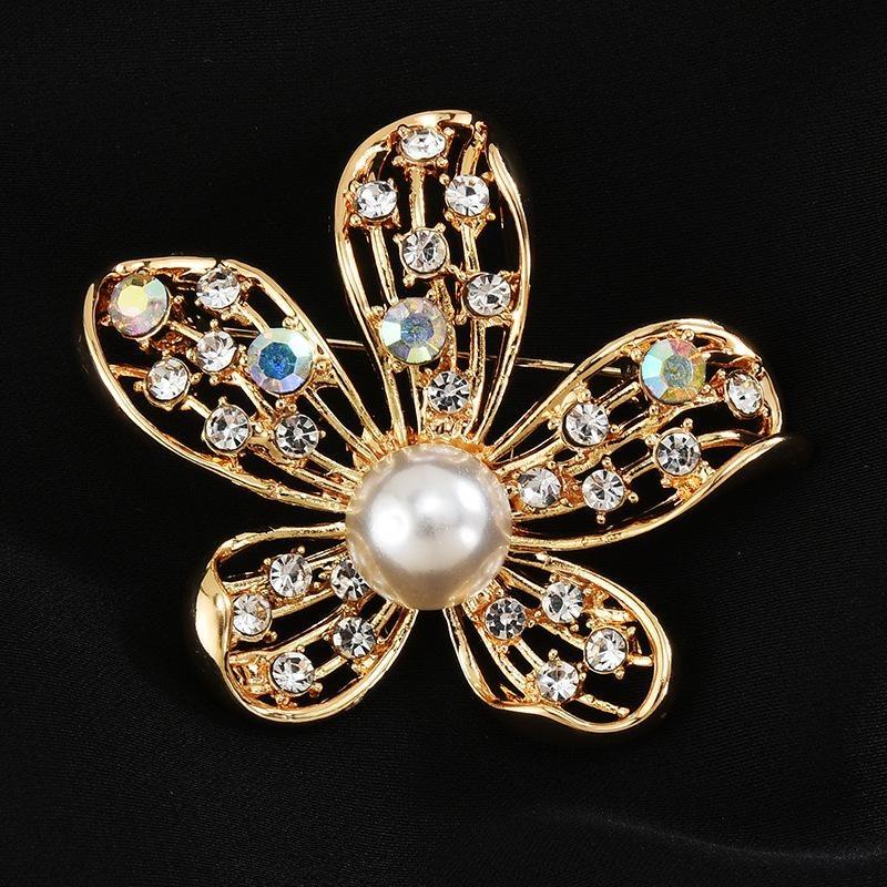 Brooch High-End Niche Silk Scarf Buckle Alloy Diamond Coat Pearl Corsage Pin Accessories