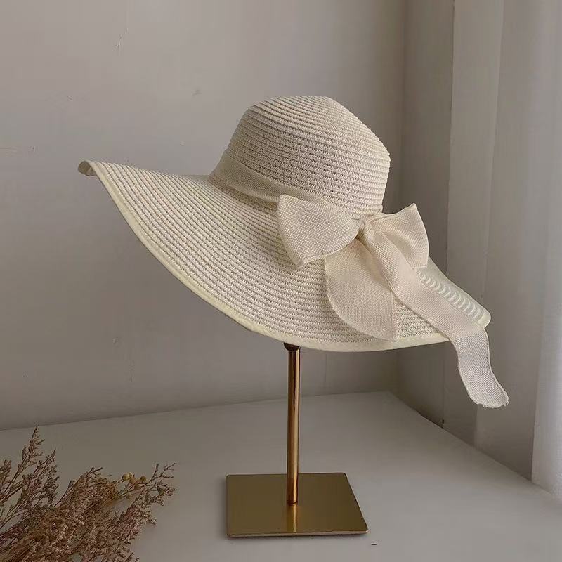 New bow lace straw hat women's summer seaside beach vacation sun hat large brim sun protection hat