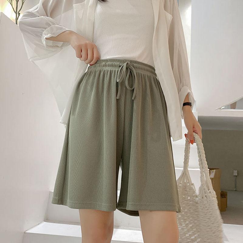 Женские летние дышащие шорты с высокой талией и широкими штанинами на шнурке