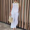 Women's Summer Fashion Simple Sleeveless Top Loose Wide Leg Pants Cotton Linen Set Suits & Sets Women’s
