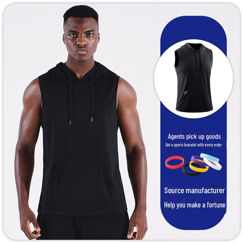 Мужской жилет для фитнеса с капюшоном и без рукавов: Быстросохнущая, дышащая сетка для бега и баскетбола