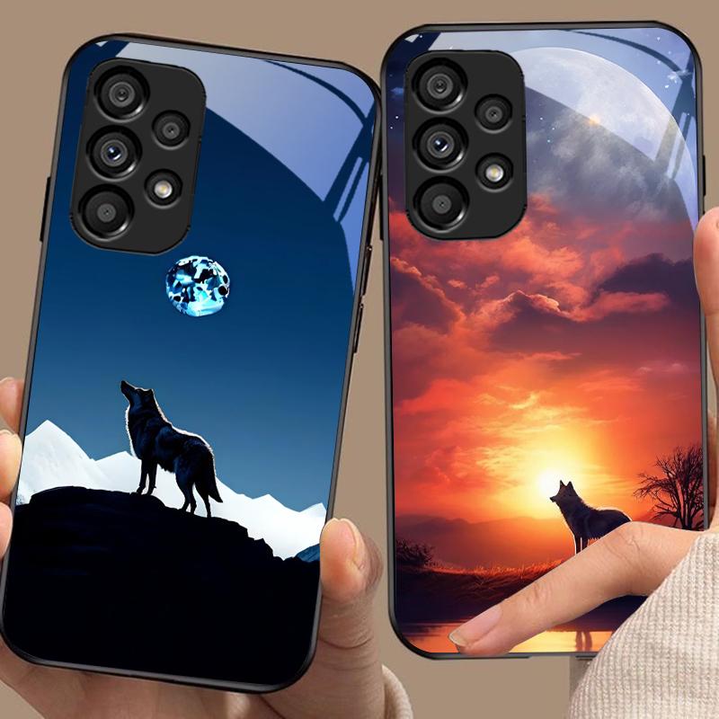 Луна и Волк Для Samsung Galaxy S10 S20 Plus S21 FE S22 S23 S24 FE S25 Ultra Черный чехол для телефона из закаленного стекла, твердый чехол