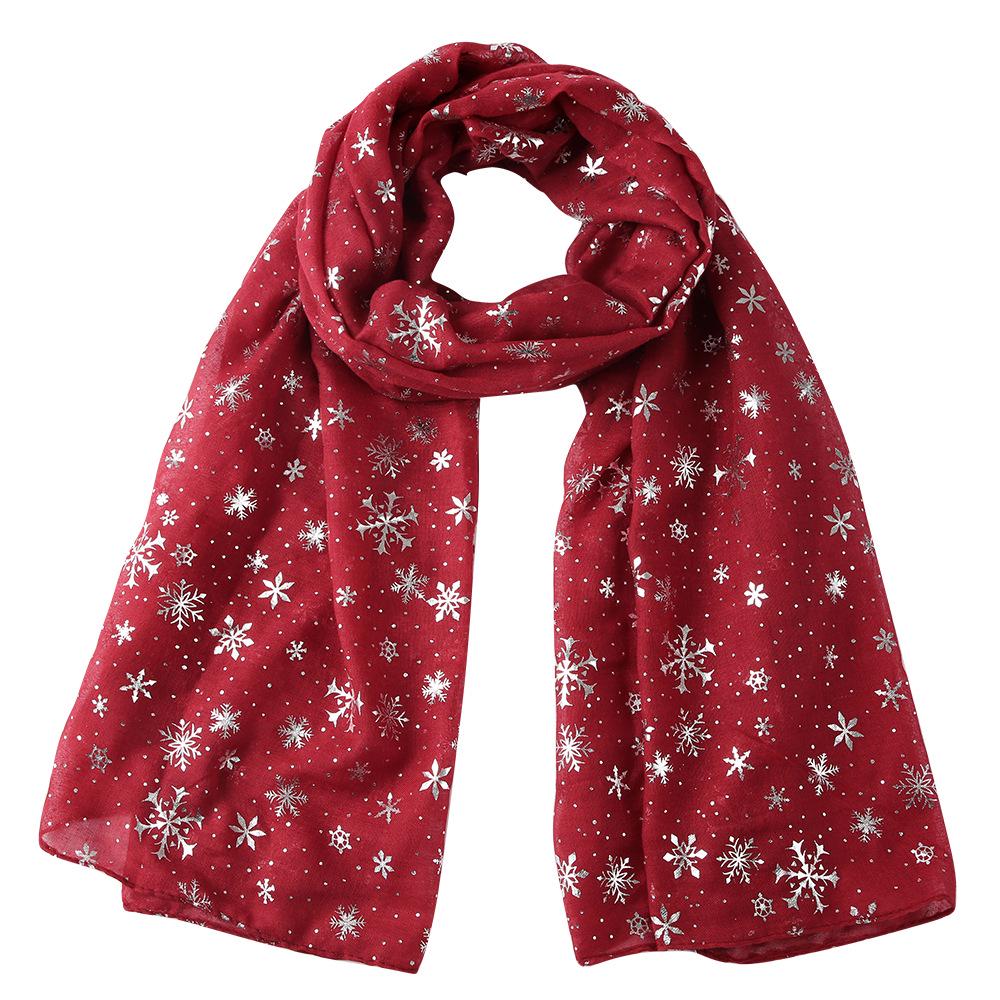 Women Printing Silk Scarf New Autumn Winter Retro Christmas Gift Snowflake Silver Polka Lady Print Casual Voile Shawls Wraps Scarf