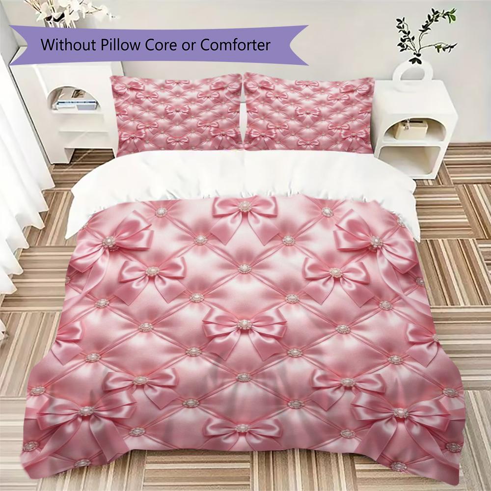 Pink Bow Pattern Bedding uilt Set uilt Cover Pillowcase Home Decoration Birthday Gift (1 * duvet cover + 2 * pillowcase without core)29