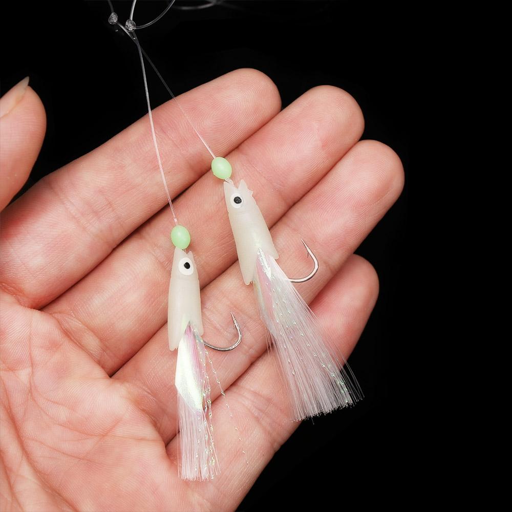 Steel  Soft Silicone head  Fishing Tackle String hook long tail  Tied up Glow fish lure Soft bait