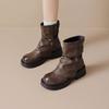 Коричневые мартинсы на толстой подошве, увеличивающие рост, женские осенние новые модные ботинки-трубы для брюк, темпераментные короткие ботинки