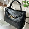 2026 Crocodile Pattern Cowhide Handbag Retro Light Luxury Commuter Fashion Butterfly Buckle Single Shoulder Crossbody Bag for Women