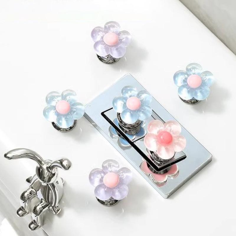 Flower Shape Self-Adhesive Toilet Press Button Nail Protector Toilet Presser Bathroom Decor Accessories Water Tank Drain Buttons