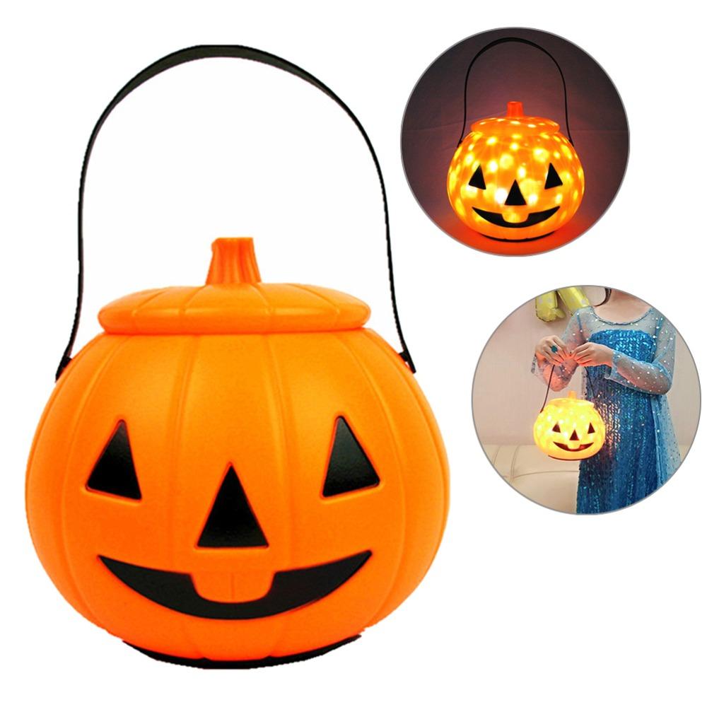 LED Lights Pumpkin Basket With Handle Lighting Candy Bucket Fun Party Basket For Boys Girls