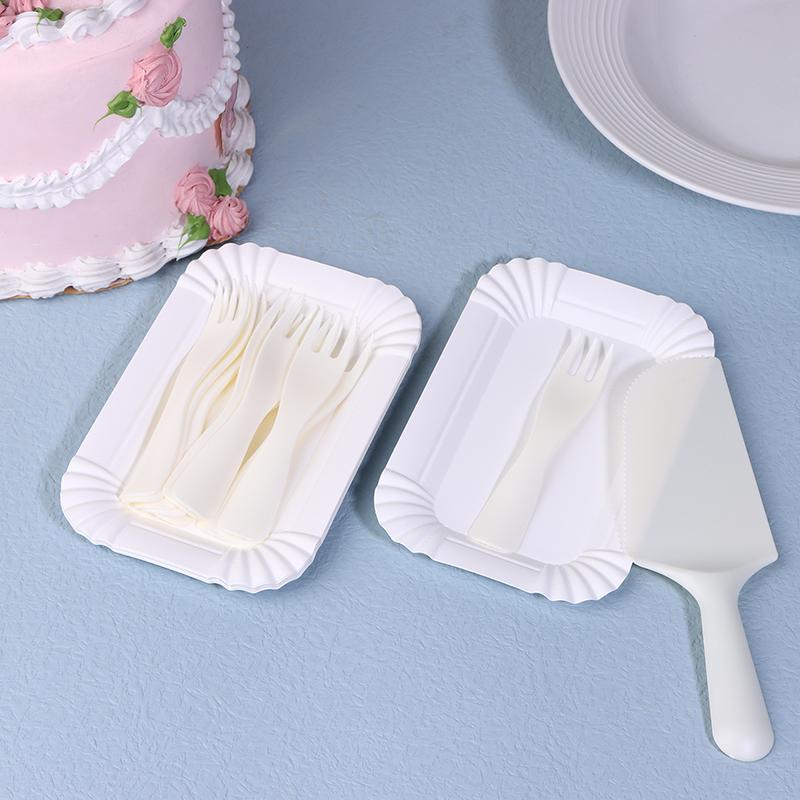 Набор ножей и вилок для торта на 5/10 человек, Белый, Пластиковый одноразовый набор тарелок для ужина, Посуда для выпечки и сервировки торта
