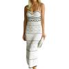 Women's Crochet Sleeveless Long Dress Spaghetti Strap Eyelet Striped Midi Dress Summer Beach Knit Cami Dresses