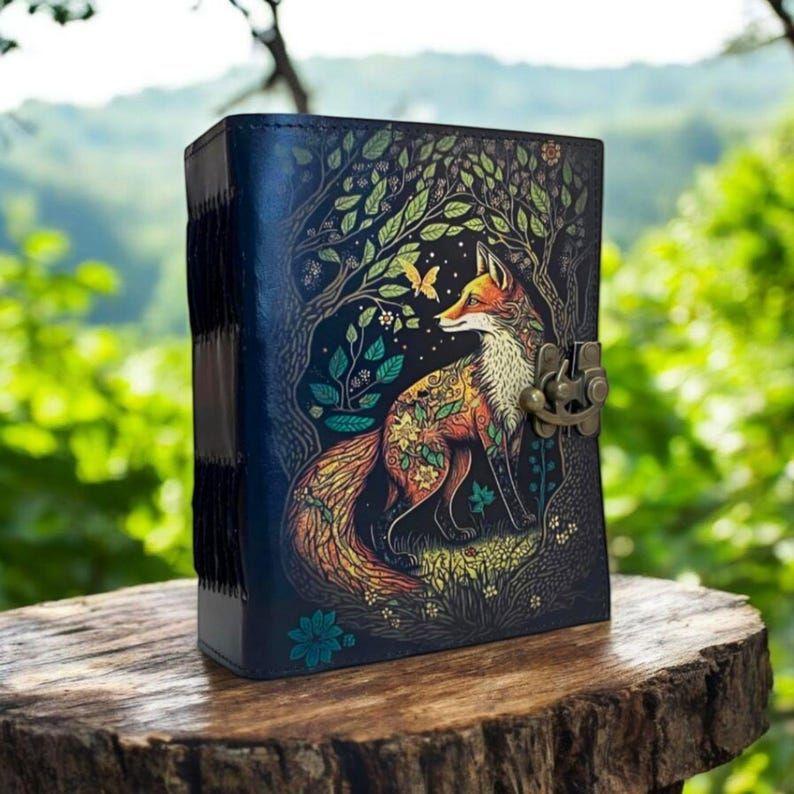 Журнал из кожи лисы в деревенском стиле, винтажная книга теней, гримуар, толстый журнал, подарок для мужчин и женщин