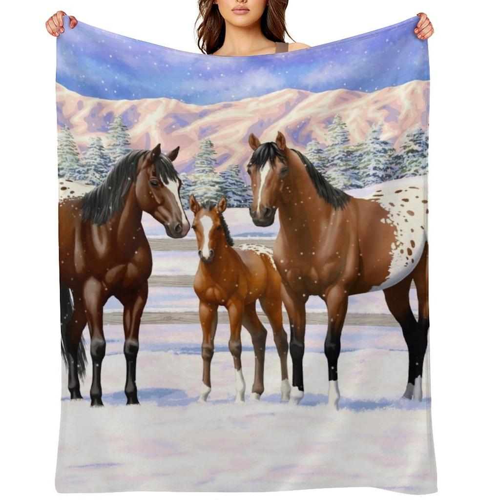 Гнедой Аппалузский Квотерхорс Зимой Снежный Плед Диванные пледы и рождественское украшение Самые мягкие пледы