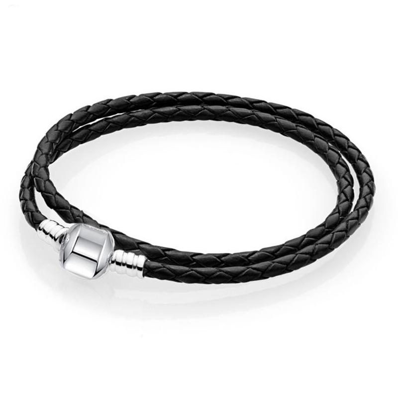 BAOPON White/Black Leather Chain Charm Bracelet Fits DIY Beads Bracelet for Women Lover Men Jewelry Gift