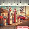 Историческая Заправочная Станция Route 66 Гобелен Классические Автомобили Бензоколонки Американское Дорожное Путешествие Ностальгия Винтажный Americano Настенное Искусство Гараж