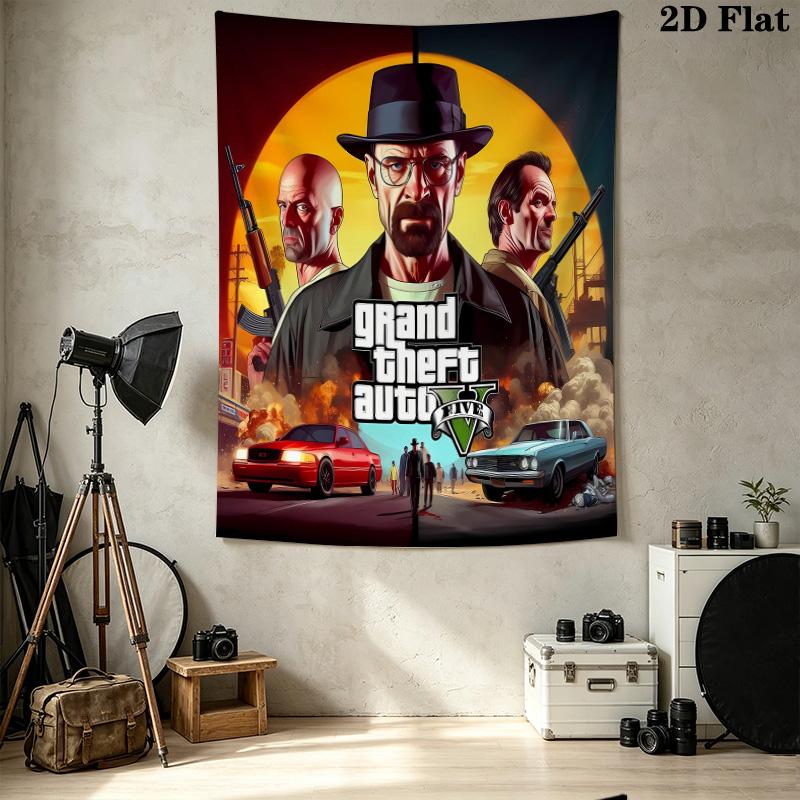 Настенный гобелен Grand Theft Auto Эстетичное настенное панно Печатная тканевая покрывало Декоративные гобелены Для спальни Гостиной Домашний декор
