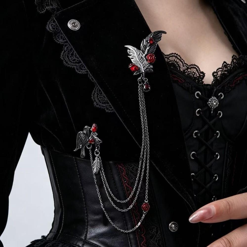 Multi-Layer Tassel Rose Brooch Pin Antique Alloy Gothic Brooch Tassel Chain Brooch Goth Costume