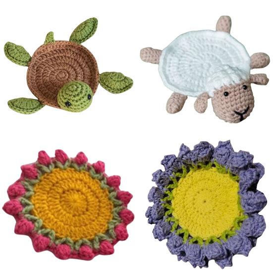 Cute Handmade Crochet Anti-scald Decorative Sheep Flower Turtle Shape Mug Coaster Household Stuffs Mug Rug