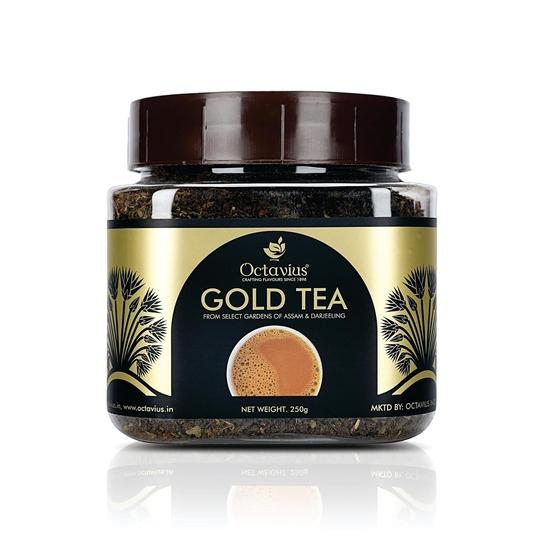 Octavius Gold CTC Tea - 250 Gm Jar | Consists 85% Kadak Assam Black Tea & 15% Aromatic Darjeeling Long Leaf Tea | 250g