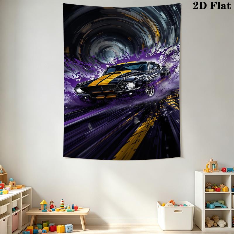Through Time Muscle Car Speed Tapestry Wallmounted Fashion Print Background Cloth Soft Work Of Art