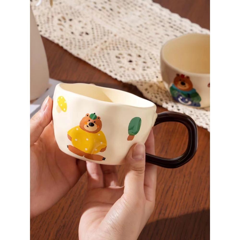 Cute and Cute Cartoon Bear Cup Ceramic Mug Household Coffee Water Cup Breakfast Cup Couple Drinking Water Cup