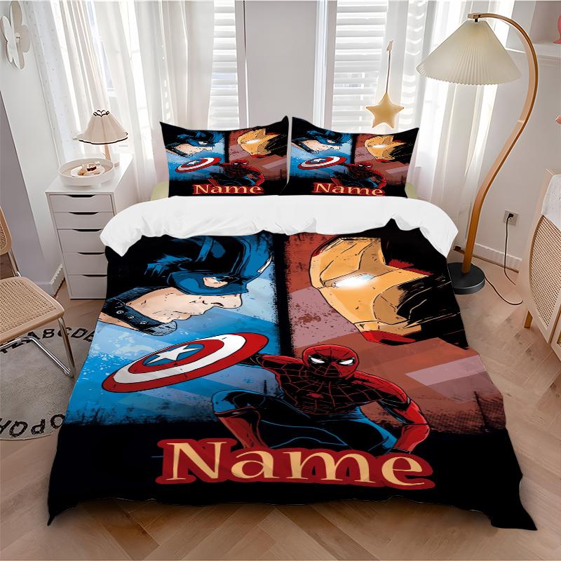 Custom Name Superhero Team Bedding 3 Piece Set HD Print Duvet Cover Pillowcases for Teens Adult Bedroom Decoration