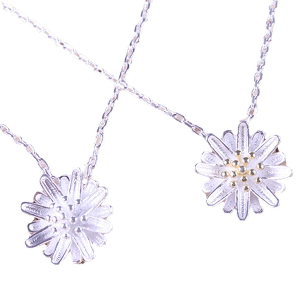 Weihua, Little Daisy Sunflower Necklace Femininity Small Fresh Sunflower Chrysanthemum Silver Plated Pendant