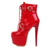 Fashion Platform Ankle Boots Women Sexy 16cm High Heels Short Boot Red White Patent Lace Up Fetish Party Dance Shoes Lady Large Size 48