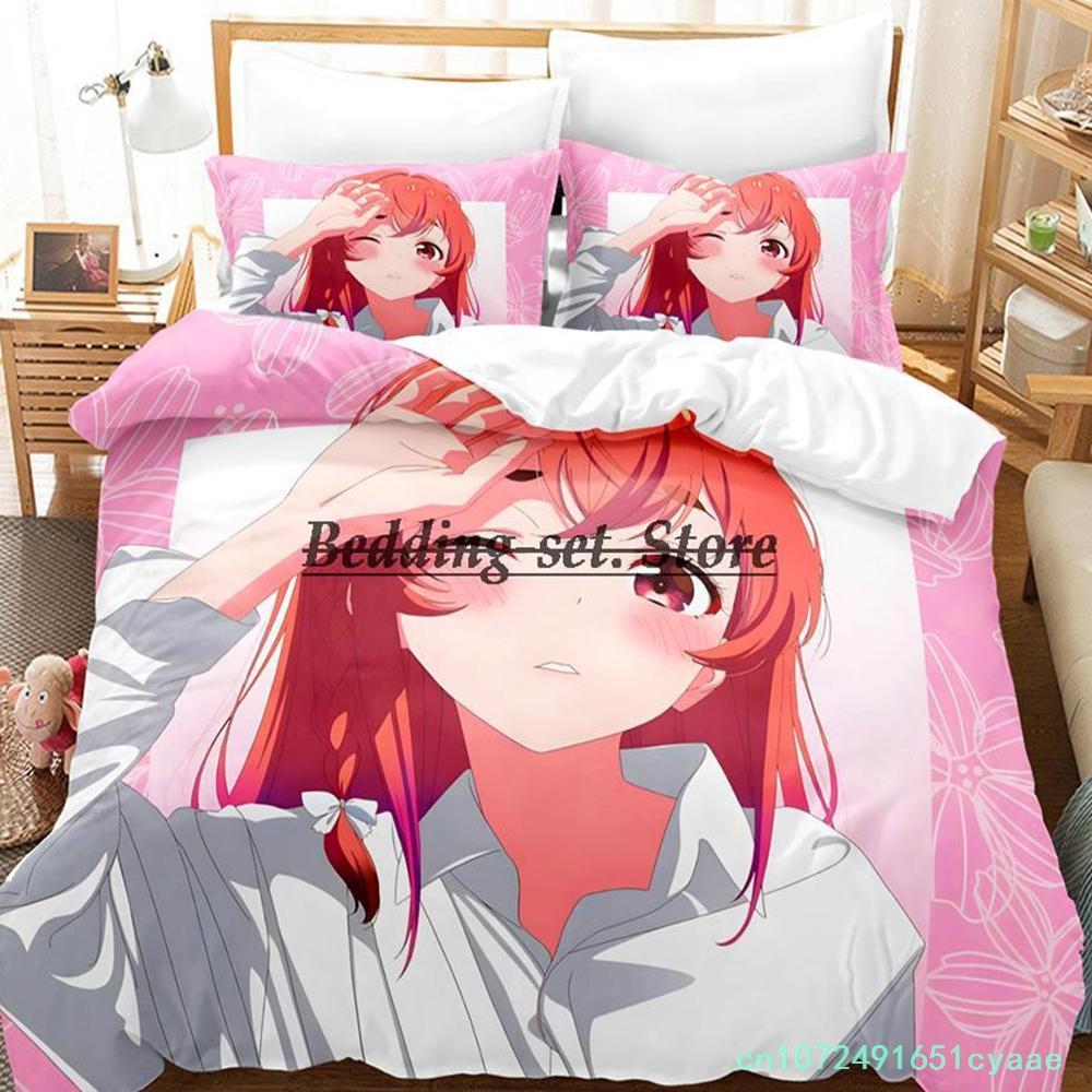 Комплект постельного белья Kanojo Okarishimasu Single Twin Full Queen King Size Bed Set Aldult Kid Bedroom Duvetcover Sets Anime Bed