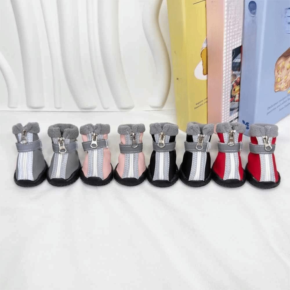 4pcs/set Thickened Winter Dog Shoes Waterproof Anti-slip Dog Boots Pet Snow Boots Adventure