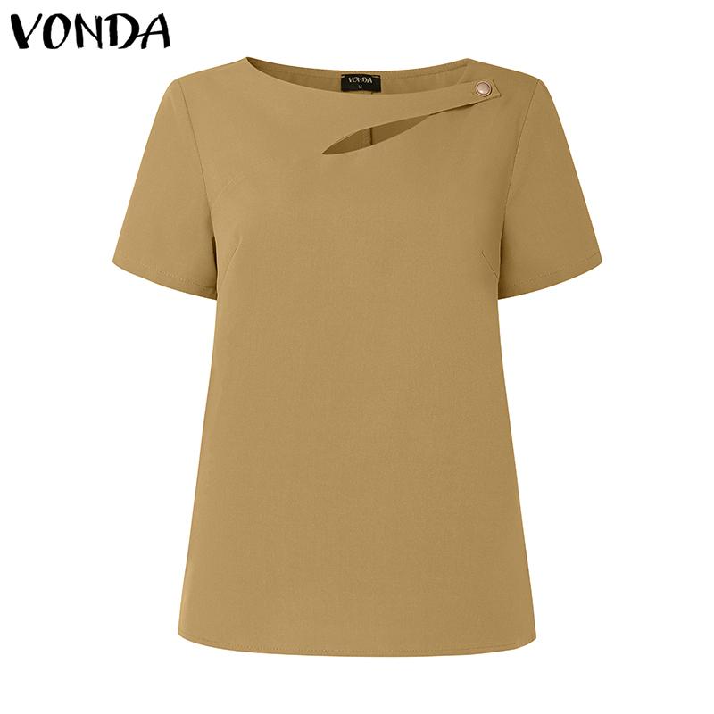 VONDA Women Short Sleeve Cutout Casual Elegant T-shirts Tops