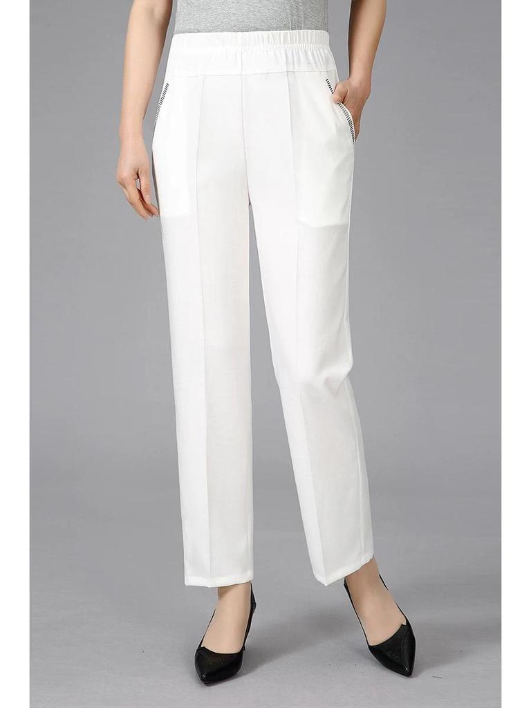 Льняные женские летние брюки с эластичной талией — повседневный стиль для мам среднего и пожилого возраста