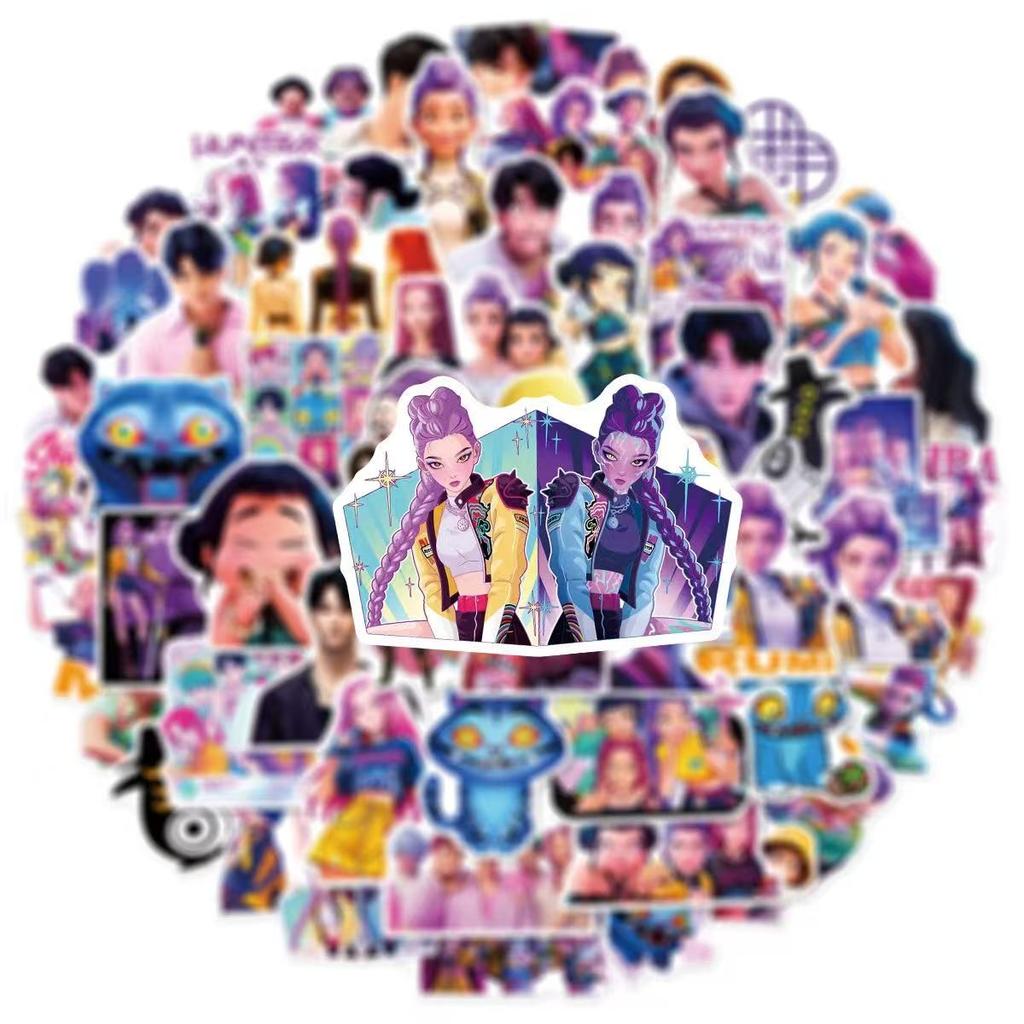 60 шт. K-POP ОХОТНИКИ НА ДЕМОНОВ HUNTR/X Мультяшные граффити-наклейки Телефон Гитара Ноутбук Чемодан Водонепроницаемая наклейка Детские игрушки