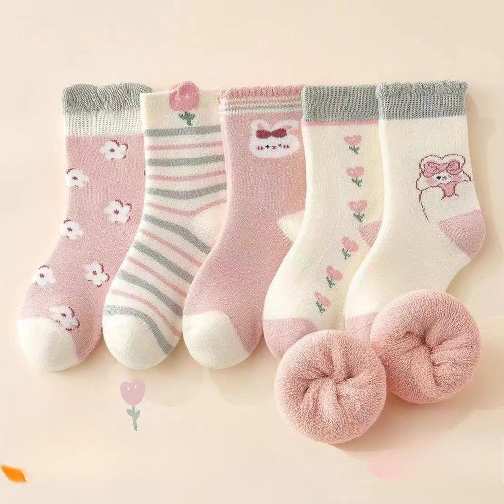 5 пар детских носков шерстяные круговые с утолщенной кожей теплые чулки осень-зима детские носки-тапочки для мальчиков и девочек