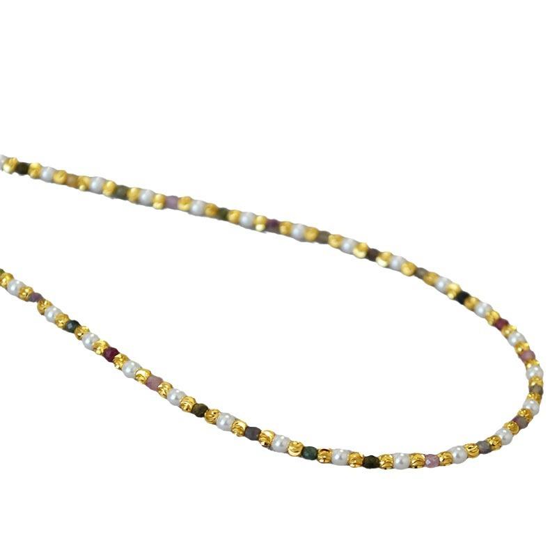 Французская ниша Элегантный жемчужный цветной турмалин настоящий камень бисер простой темперамент изящное ожерелье ключичная цепочка для женщин